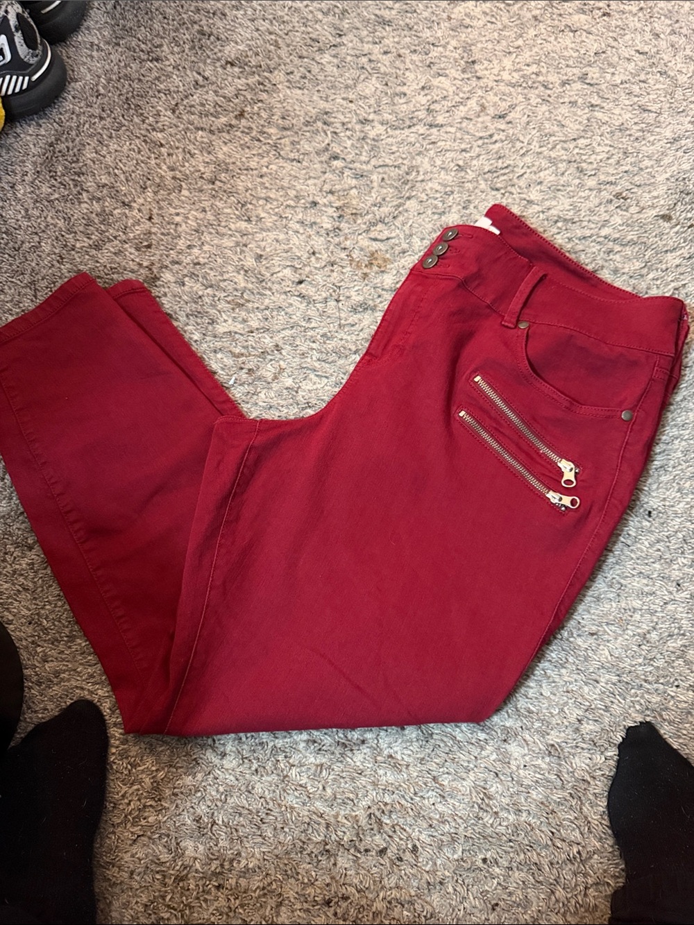 torrid Burgundy Skinny Jeans with Zip Pocket Details